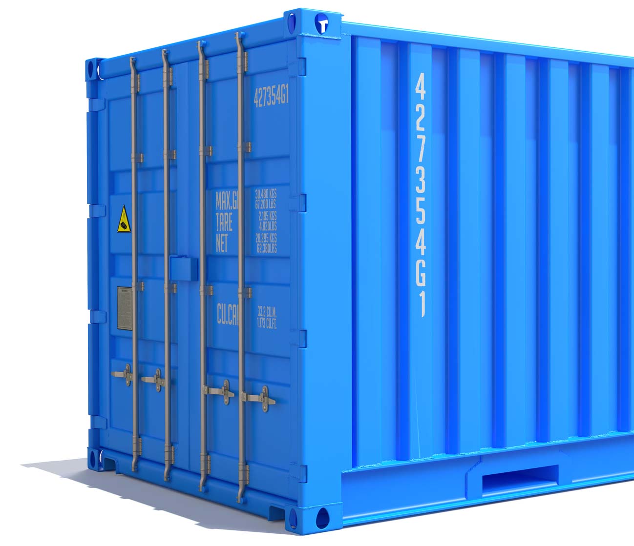 Blue Cargo Container Isolated on White.