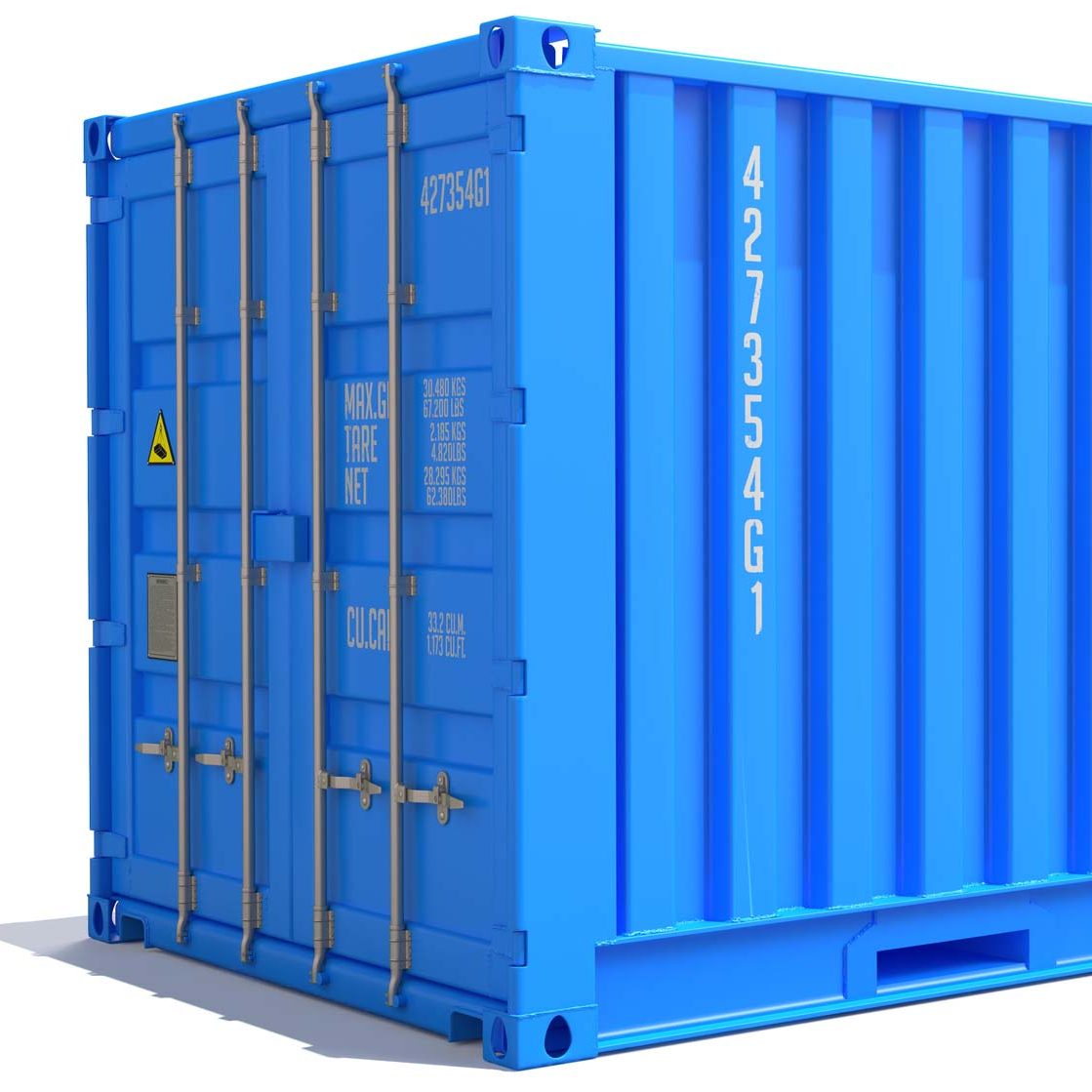 Blue Cargo Container Isolated on White.